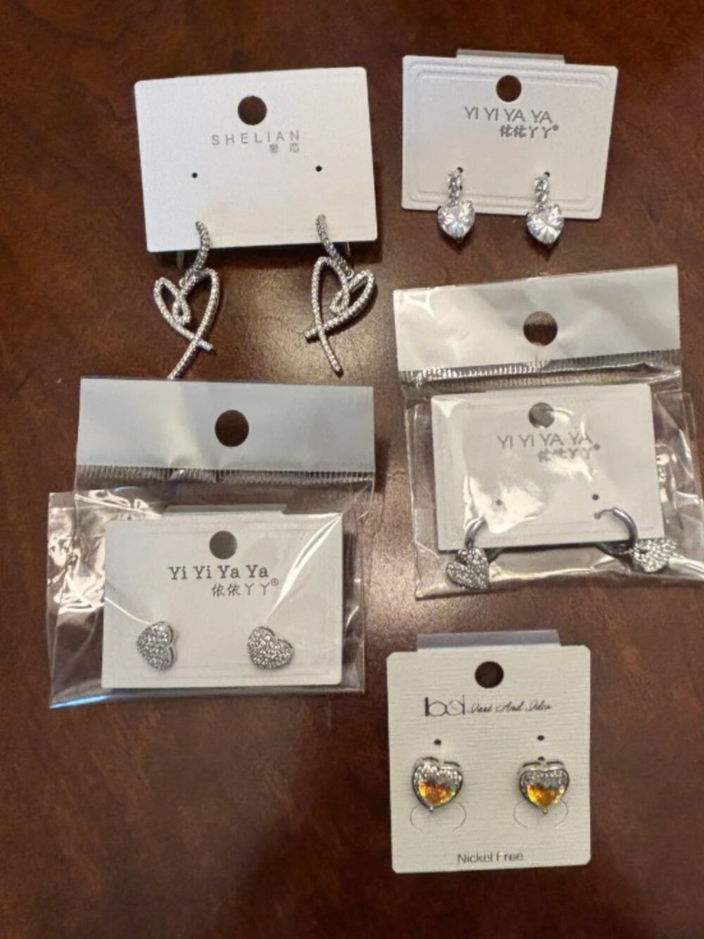 Set of 5 CZ Heart earrings